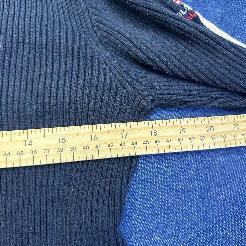 Vintage Y2K Polo Jeans Co Ralph Lauren Navy Blue Ribbed Cotton Sweater With Whit - Picture 5 of 7